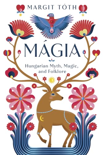 Book cover with stylized deer, bird, flowers, and the title "Magia".