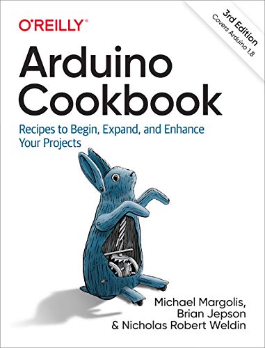 Book cover: "Arduino Cookbook 3e" with illustration of a robotic rabbit.