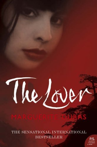 Book cover: "The Lover" by Marguerite Duras, with a woman’s face.