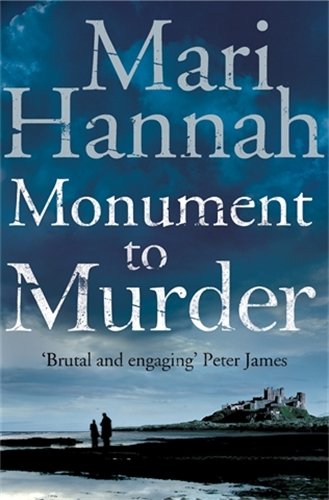 Book cover: “Monument to Murder” with a coastal castle scene.