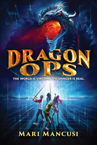 Book cover: "Dragon Ops" featuring a dragon, children, and glowing swords.