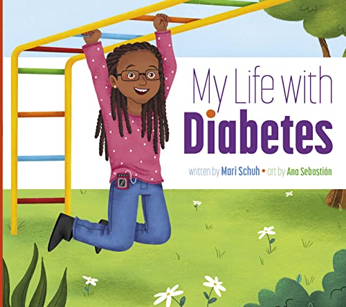 Book cover: girl on playground, titled "My Life with Diabetes.