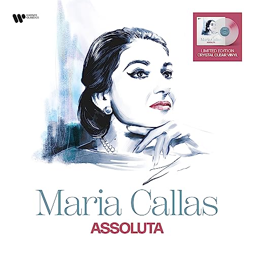 Maria Callas portrait album cover, with text and vinyl record illustration.