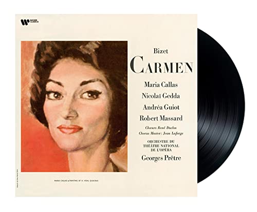 Vinyl record cover featuring a portrait of Maria Callas for Bizet's opera Carmen.