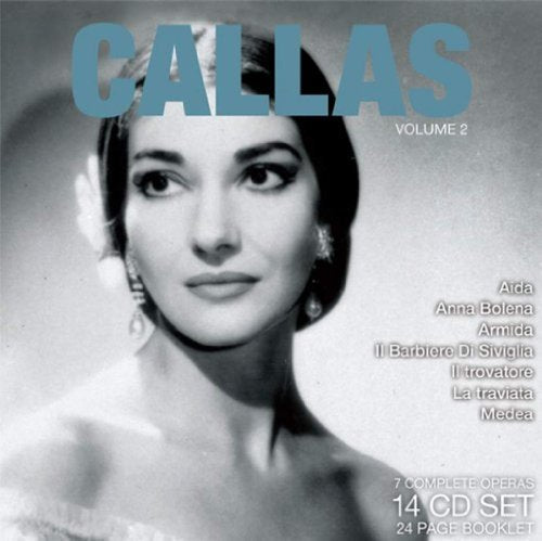 Maria Callas CD cover, black and white portrait, opera titles listed.