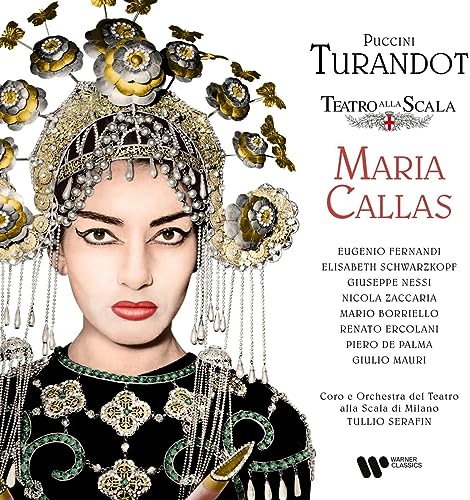 Maria Callas album cover for Puccini’s Turandot, featuring ornate headwear.