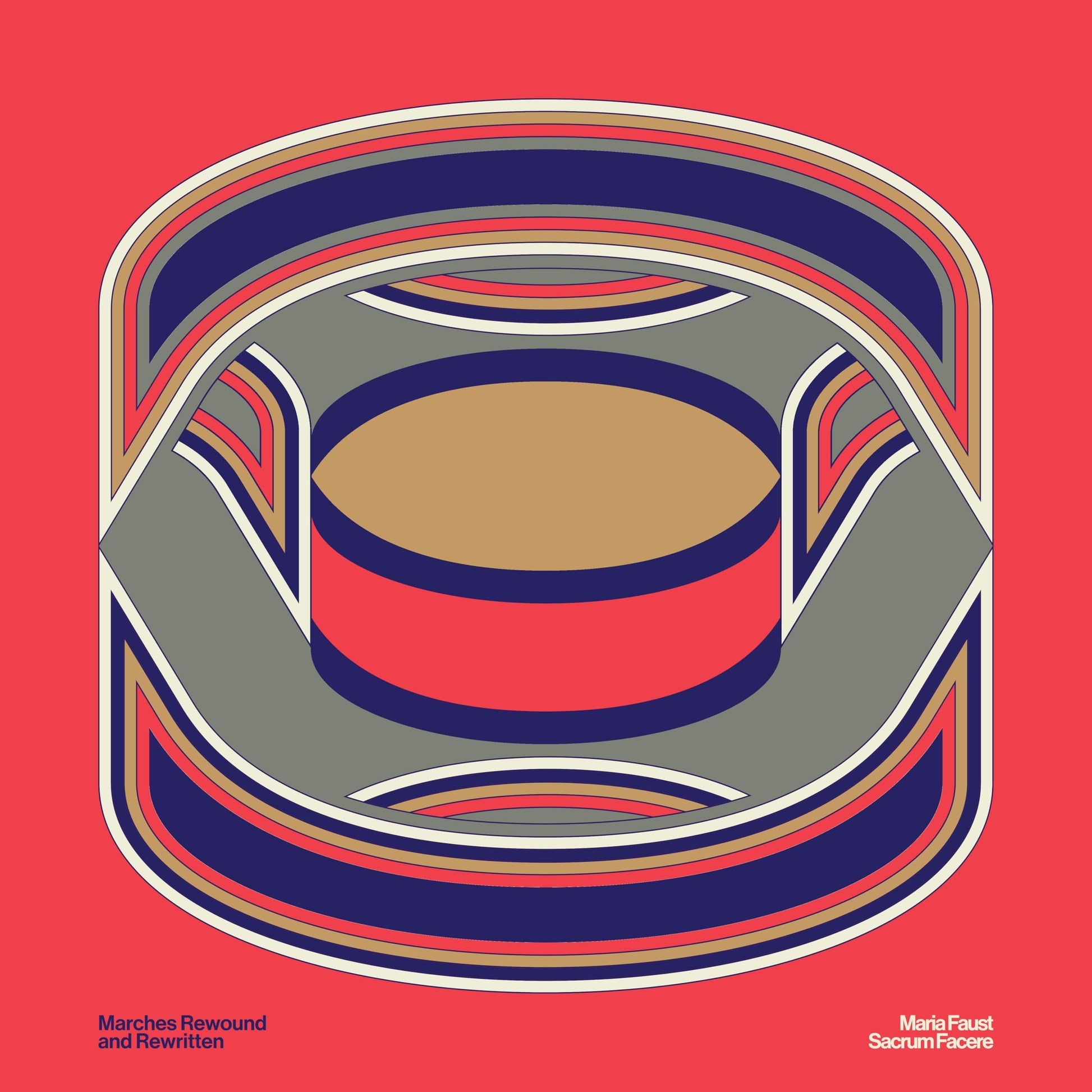 Abstract geometric CD cover with concentric shapes in red, blue, and tan.