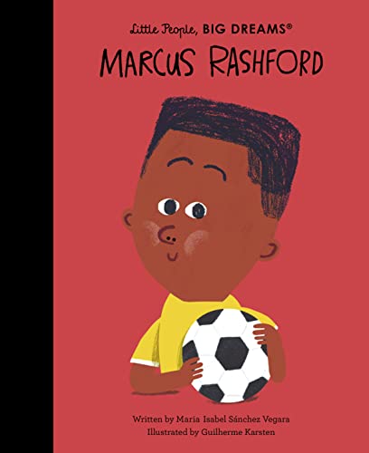 Book cover featuring illustrated portrait of young Marcus Rashford with a soccer ball.