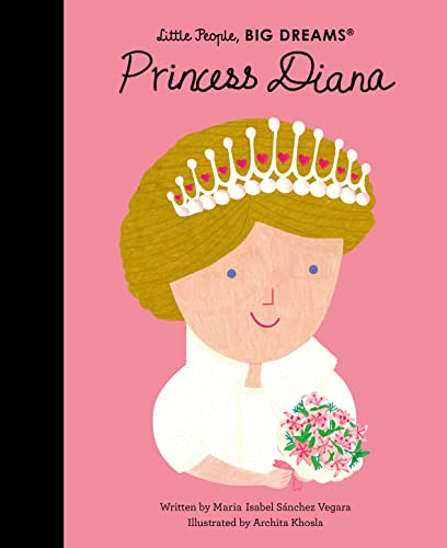 Illustrated book cover of Princess Diana with a tiara and flowers.