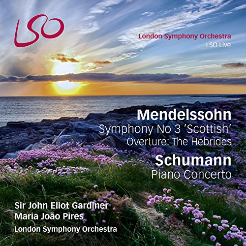 Classical music album cover featuring a coastal sunset and text details.