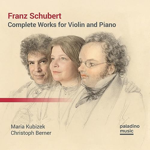CD cover with sketched portraits of Schubert, Kubizek, and Berner.