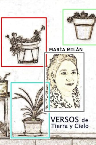 Book cover with sketched portrait of María Milán and potted plants.