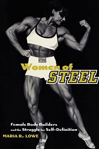 Black and white photo of a female bodybuilder flexing her muscles.