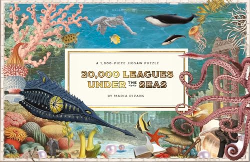 Collage-style underwater scene with sea creatures, a submarine, and puzzle title text.