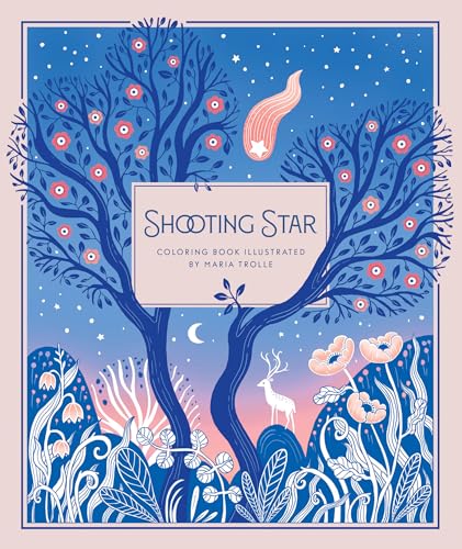 Cover of “Shooting Star” coloring book with trees, deer, and a comet.
