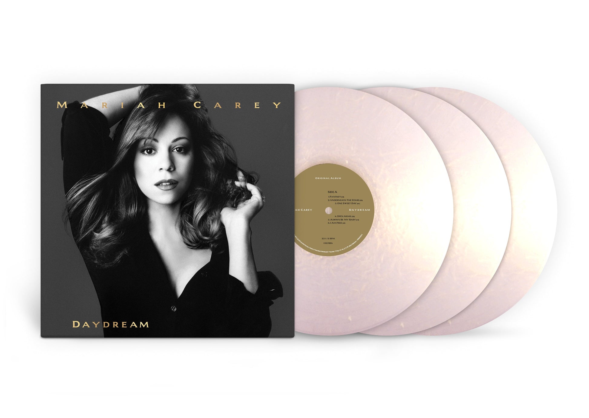 Mariah Carey’s “Daydream” 30th Anniversary vinyl record with album cover.