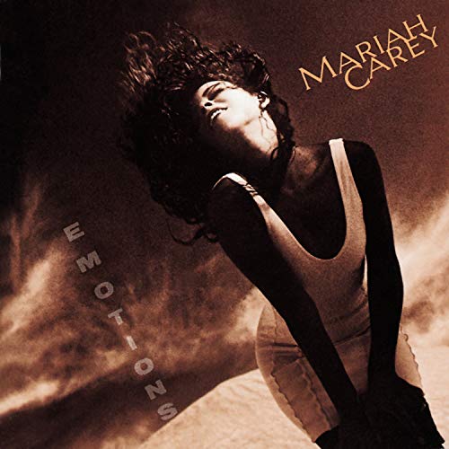Mariah Carey “Emotions” CD cover: singer with flowing hair, sepia tone.