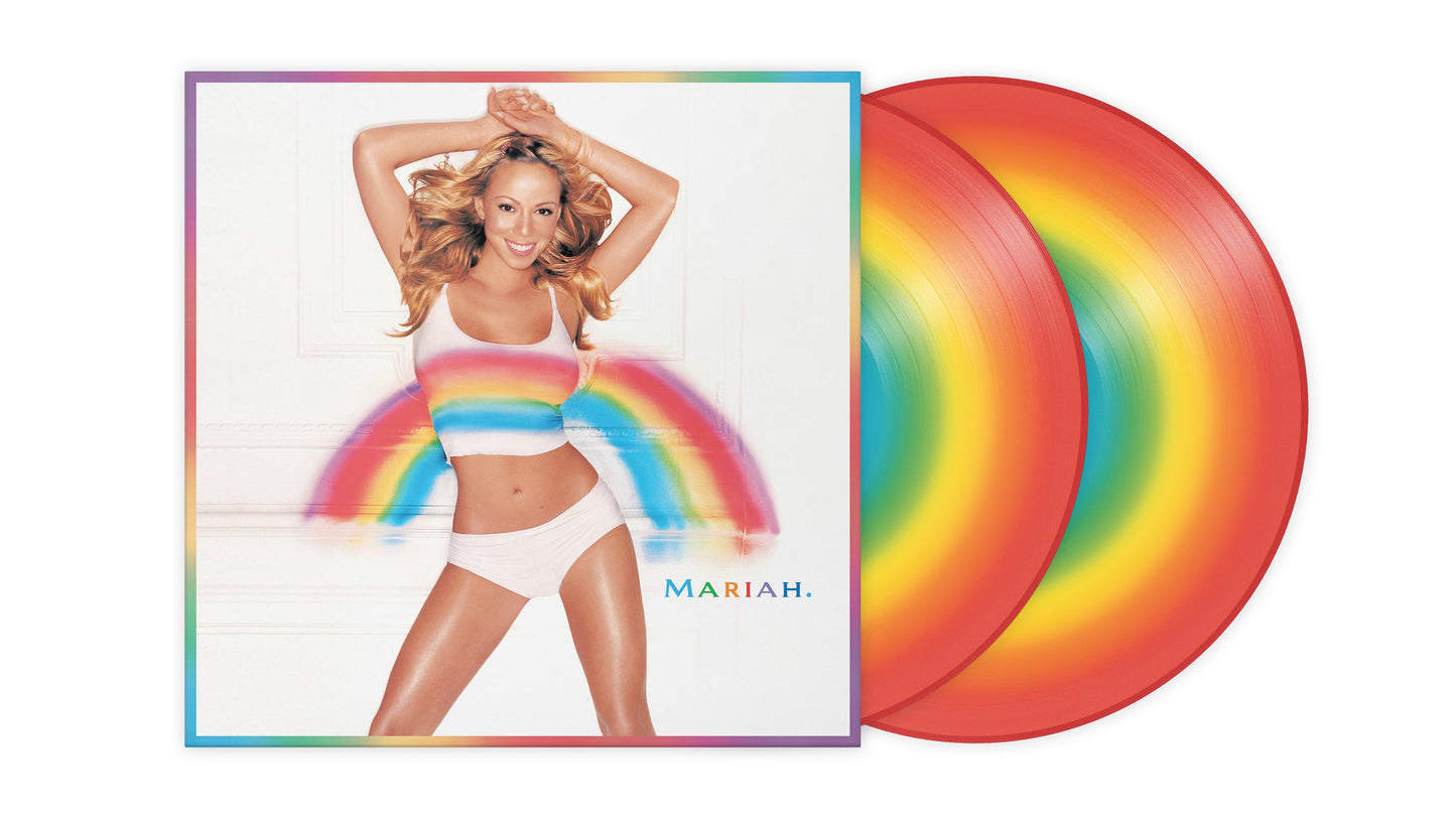 Mariah Carey’s “Rainbow” 25th Anniversary vinyl record with rainbow-colored discs.