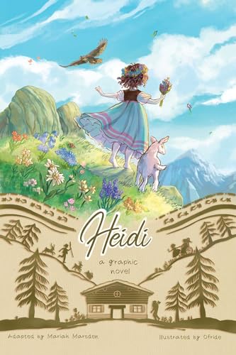 A girl with a goat in a mountain meadow above a rustic wooden house.