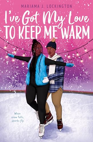 Book cover: two people ice skating, warmly dressed, pink and purple background.
