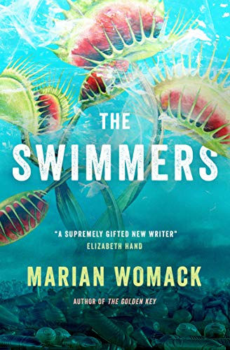 Book cover for "The Swimmers" featuring vibrant, underwater Venus flytraps.