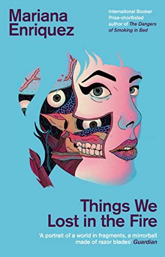Book cover with a fragmented illustration of a woman's face on a blue background.