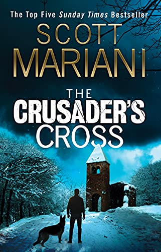 Book cover: silhouetted man and dog before a snowy church tower.