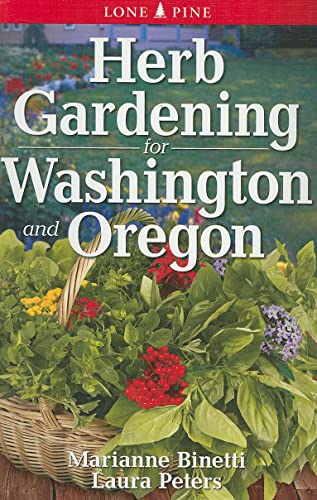 Book cover: "Herb Gardening for Washington and Oregon" with herb plants.