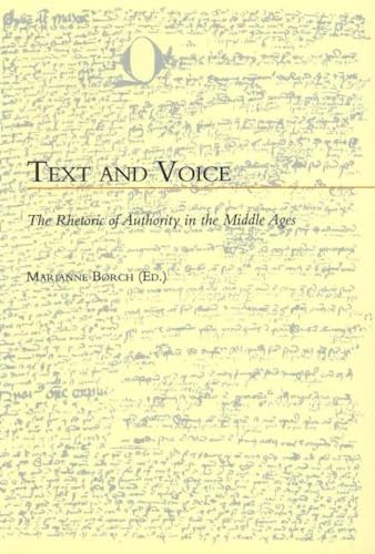 Book cover with dense script, title "Text and Voice," and author Marianne Borch.