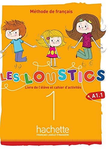 French textbook cover with cartoon children, title “Les Loustics,” and level A1.1.