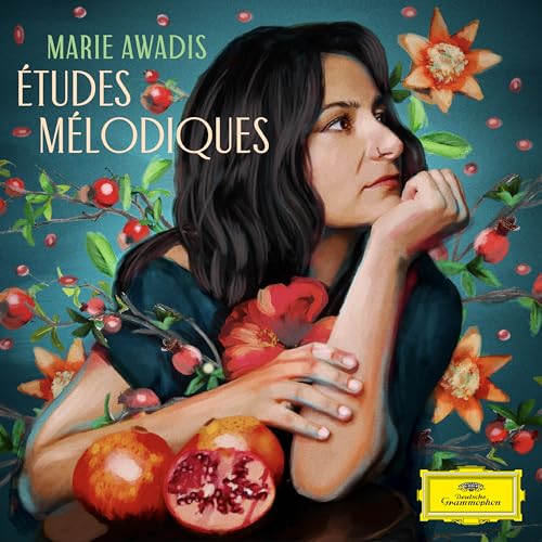 CD cover: Marie Awadis portrait with flowers and pomegranates.