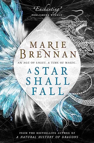 Book cover: "A Star Shall Fall" with a dragon and feather design.