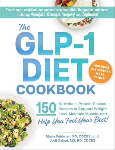 The GLP-1 Diet Cookbook cover with text, a salad bowl, and a wrap.