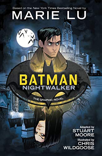 Graphic novel cover featuring a young Bruce Wayne and a city skyline at night.