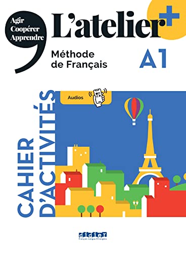 French language workbook cover featuring the Eiffel Tower, colorful buildings, and a hot air balloon.