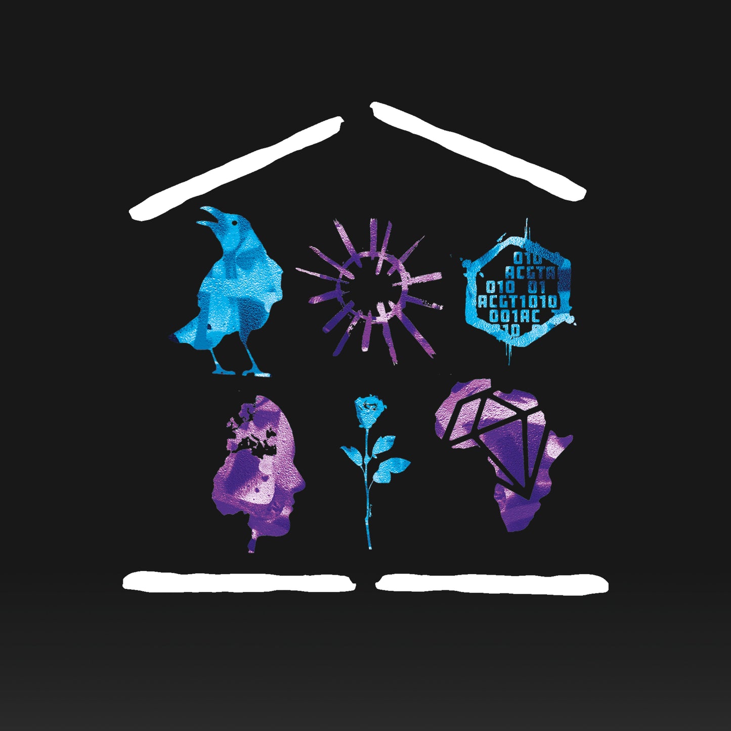 Album cover featuring six blue and purple icons arranged in a house-shaped outline.