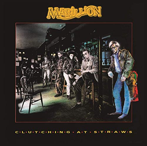 Marillion's "Clutching at Straws" CD cover featuring men in a dimly lit bar.