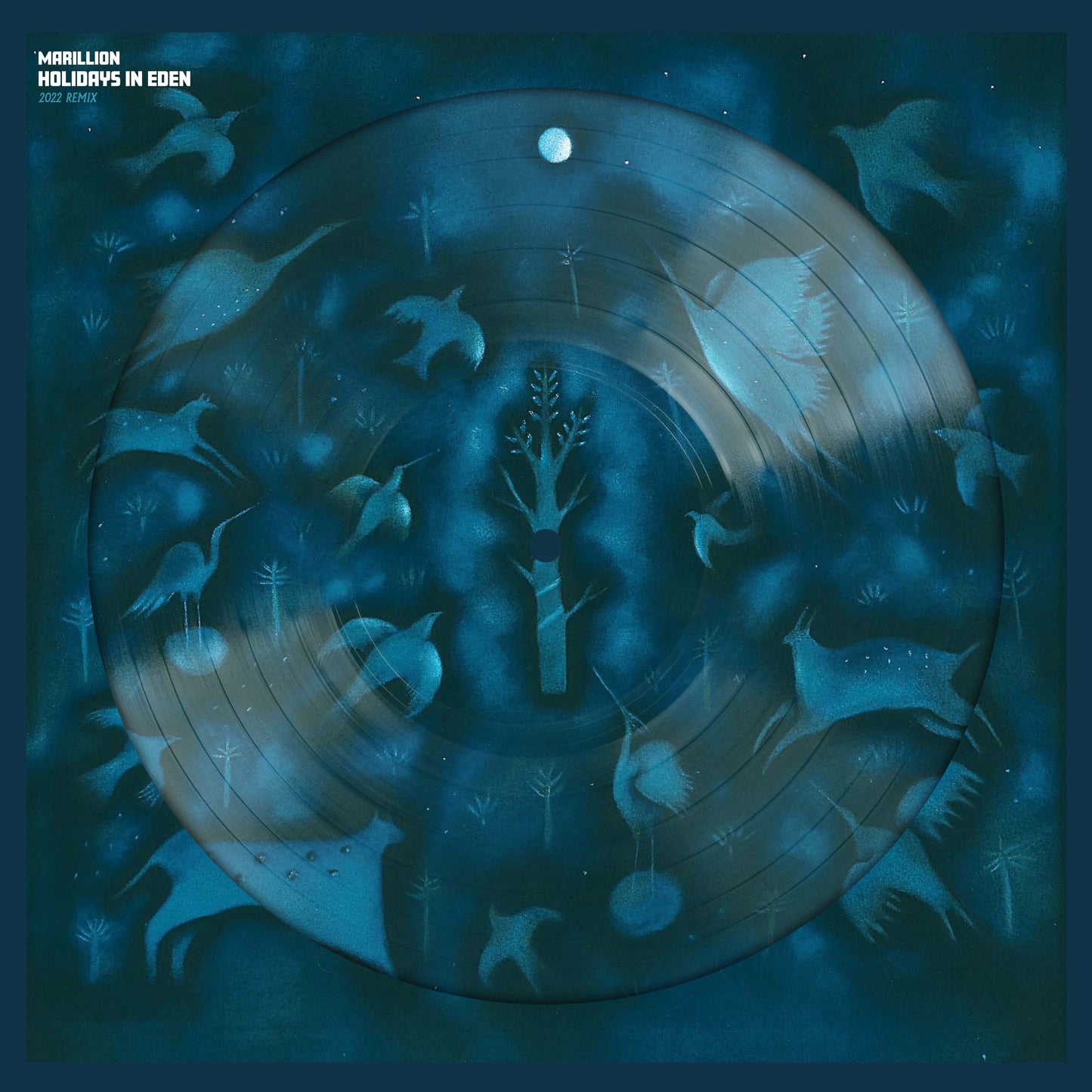 Marillion Holidays in Eden picture disc vinyl record with blue nature-themed artwork.