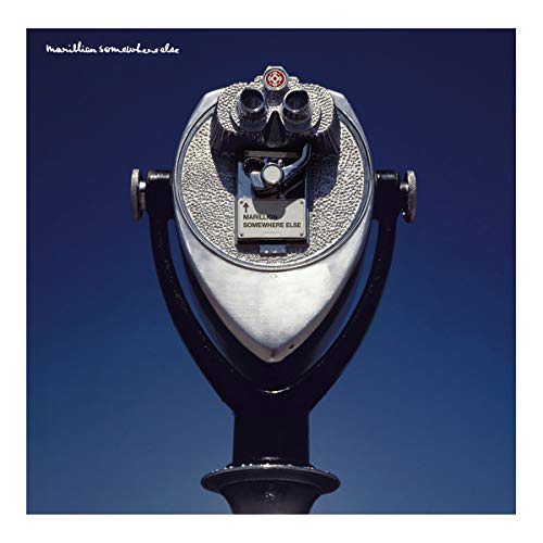 Marillion album cover: a silver coin-operated telescope against blue sky.
