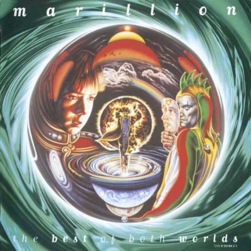 Marillion album cover: surreal artwork with faces and celestial imagery.