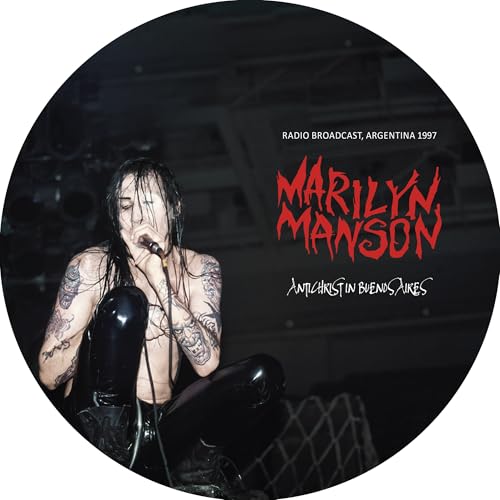 Marilyn Manson performing live on a black and red picture vinyl record.