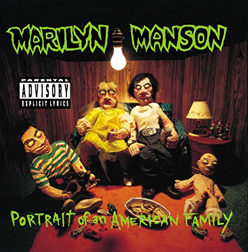 Album cover: Marilyn Manson’s “Portrait of an American Family” with unsettling dolls.