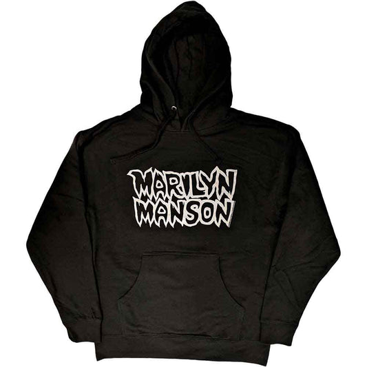 Black hoodie with large white Marilyn Manson classic logo, size X-Large.