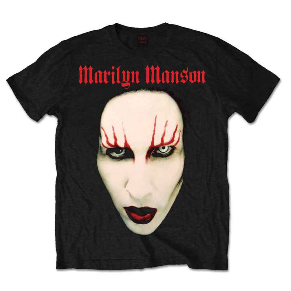 Black t-shirt with a red lipstick print design, likely featuring Marilyn Manson.