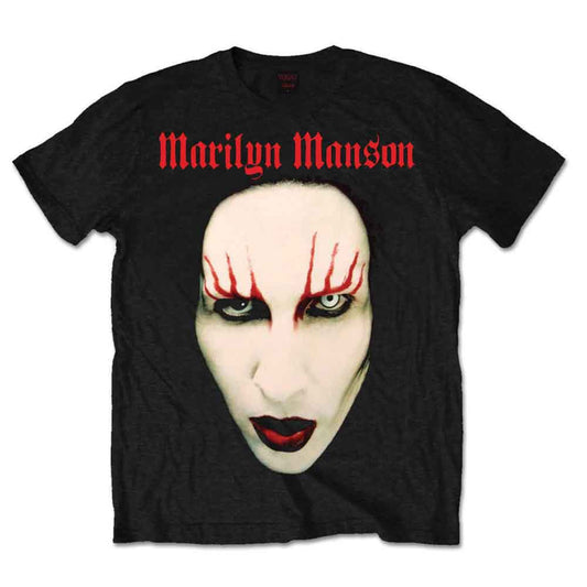 Black t-shirt with a red lipstick print design, likely featuring Marilyn Manson.
