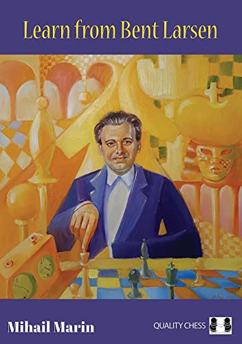 Book cover featuring a portrait of chess player Bent Larsen with chess pieces.