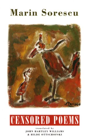 Book cover: "Censored Poems" by Marin Sorescu, with abstract animal art.