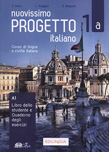 Textbook cover titled Nuovissimo Progetto italiano 1a featuring a photo of a Roman square.