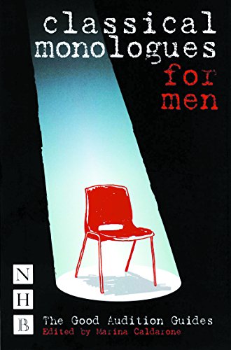 Book cover titled Classical Monologues for Men featuring a red chair under a spotlight.