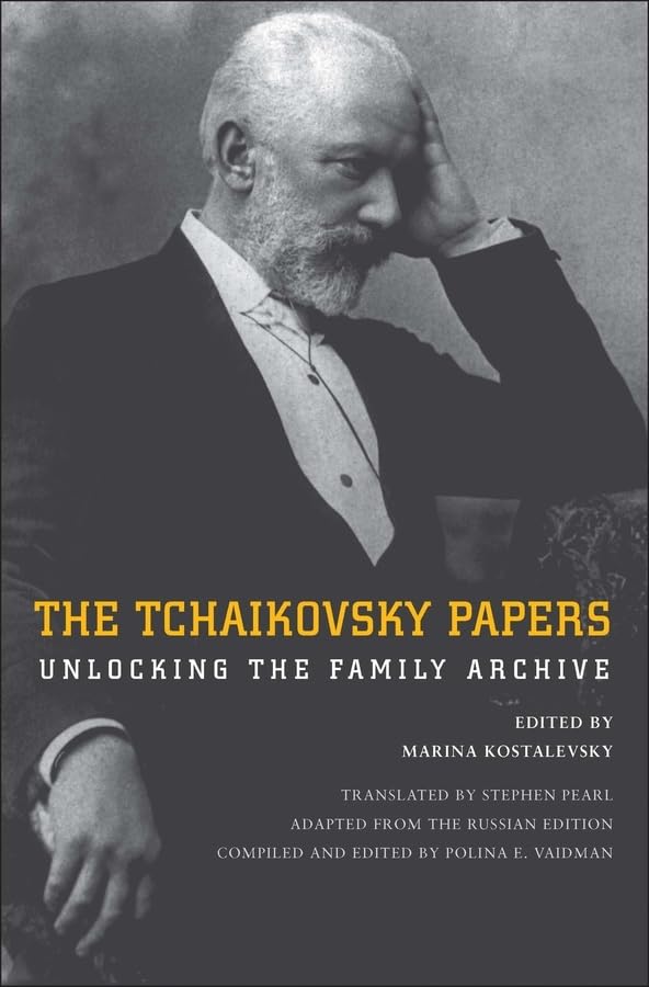 Book cover featuring a portrait of composer Pyotr Ilyich Tchaikovsky.